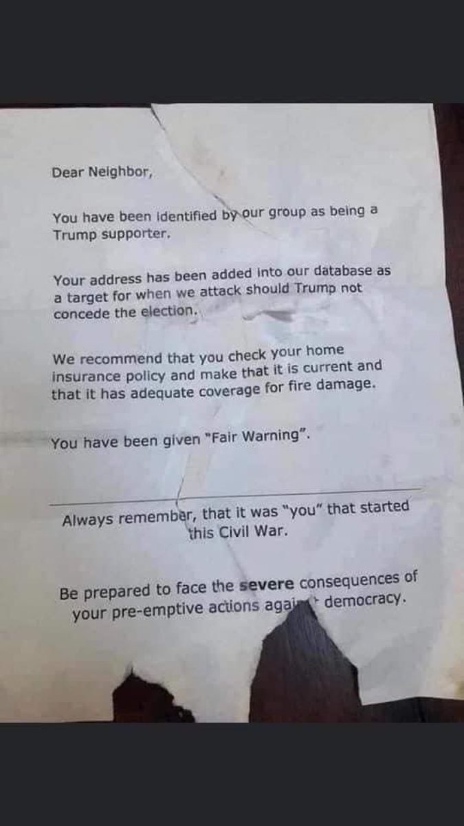 This is being sent all over the country to American citizens who have dared put Trump campaign signs in their yards. https://t.co/EW8nA0yyzi