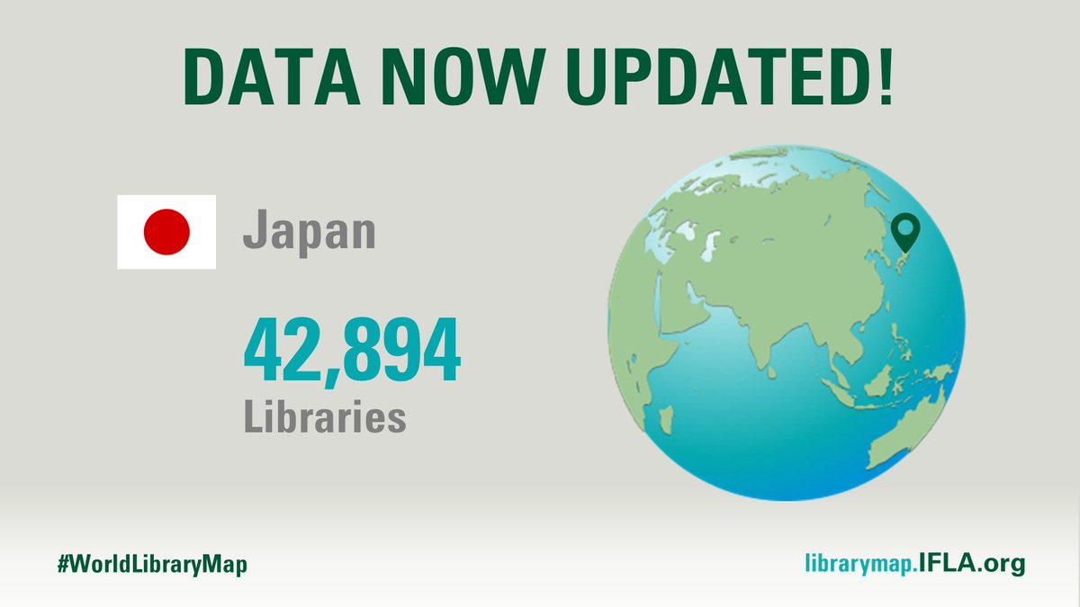 IFLA_LibraryMap's tweet image. Updated #LibraryData for #Libraries in #Japan 🇯🇵 is now available in the @IFLA #WorldLibraryMap. 

Thanks to the @JLA_information for this contribution!

Check this #data and much more at: bit.ly/2m6cGdX