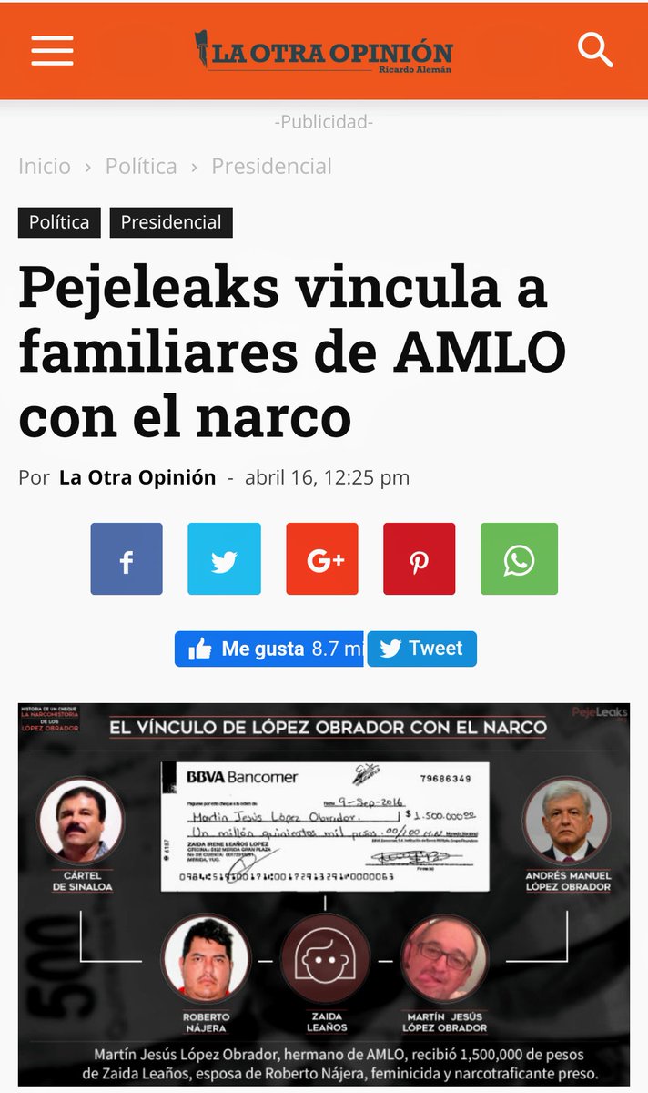 7.- No todo queda aquí, también en una investigación vinculan a familares de  @lopezobrador_ en especial a su hermano Martin Jesús López Obrador con Zaida Irene Leaños López, esposa de Roberto Nájera, narcotraficante.