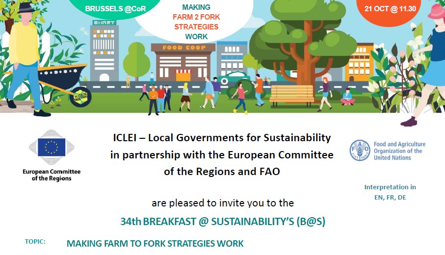 ICLEI_Europe's tweet image. Our #EURegionsWeek session &apos;Making #farmtofork strategies work&apos; with @EU_CoR &amp;amp; @FAO starts at 11:30.

We will debate with @ArnoKompatscher @Franc_Bogovic @Itolleret @ulandergren &amp;amp; Thomas Mosor #ecobuy on creating short &amp;amp; #sustainable #food supply chains.

Stay tuned! #EUGreenDeal
