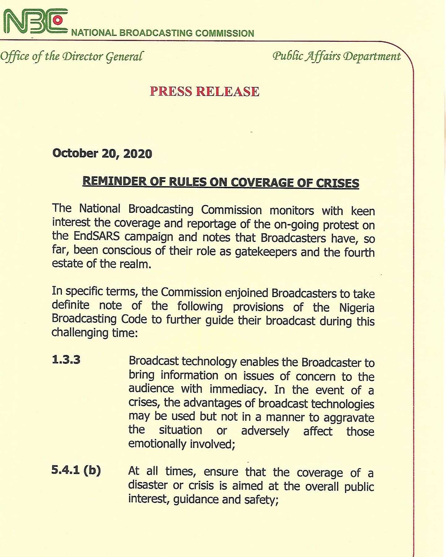 NBC Fines Channels TV, AIT, Arise TV N9m Over #EndSARS Coverage