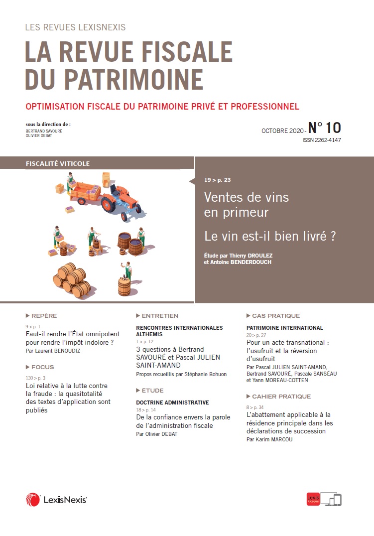 Retrouvez notamment dans le n° d’octobre de la RFP : "Ventes de vins en primeur. Le vin est-il bien livré ?", étude par Thierry DROULEZ et Antoine BENDERDOUCH #fiscal #patrimoine