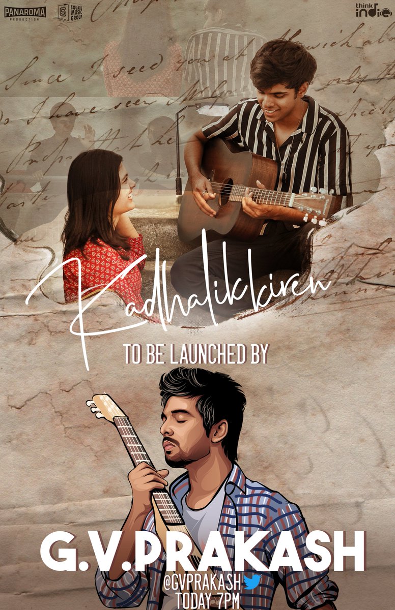 Yaaaaas 🤩 #Kadhalikkiren 💑 to be launched by our beloved <a href="/gvprakash/">G.V.Prakash Kumar</a> at today 7pm !! 

#ThinkIndie 3⃣rd Single by <a href="/iamdhinesh/">Dhinesh Nagarajan</a> 🎸