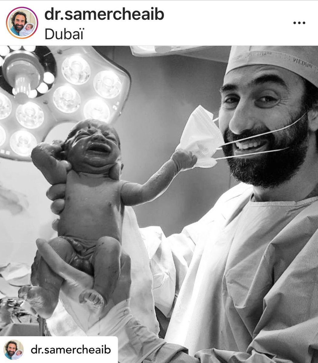 Photo insolite publiée par un gynécologue libanais de Dubaï sur son compte Instagram #coronavirus #naissance #masque https://t.co/4OpA8C0QIE