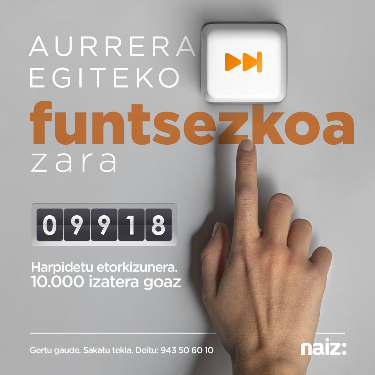 naiz_info's tweet photo. Kontadoreak 9️⃣9️⃣1️⃣8️⃣ harpidetzak gainditu ditu! Azken txanpa iritsi da.
82 BESTERIK EZ 10.000 IZATEKO‼️
#FuntsezkoaZara aurrera egiteko. Sartu eta sakatu tekla!
https://t.co/9YOhoj6O2E
#ExpolioGARA #EresClave https://t.co/n38iIhao1d