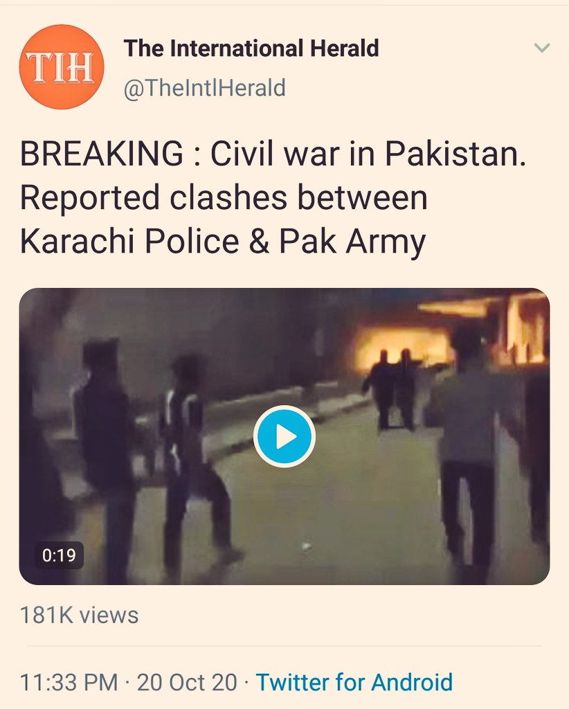 یہ بھارت کا بین الاقوامی جریدہ ہے جس کے مطابق کراچی میں رات بھر پاک فوج اور پولیس آمنے سامنے رہی. خانہ جنگی کا لفظ یہاں بھی استعمال ہوا.7/