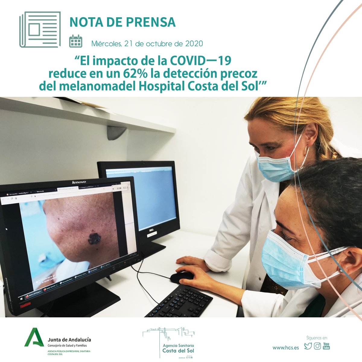#NotadePrensa  📰  | 

👩‍⚕🔎📊  El impacto de la #COVIDー19  reduce en un 62% la detección precoz del #melanoma en el 𝗛𝗼𝘀𝗽𝗶𝘁𝗮𝗹 𝗖𝗼𝘀𝘁𝗮 𝗱𝗲𝗹 𝗦𝗼𝗹 🏥

bit.ly/3dFirWl 

<a href="/saludand/">Consejería de Sanidad, Presidencia y Emergencias</a> <a href="/MalagaJunta/">MálagaJunta</a> <a href="/disfrutadelsol/">Disfruta del Sol</a>