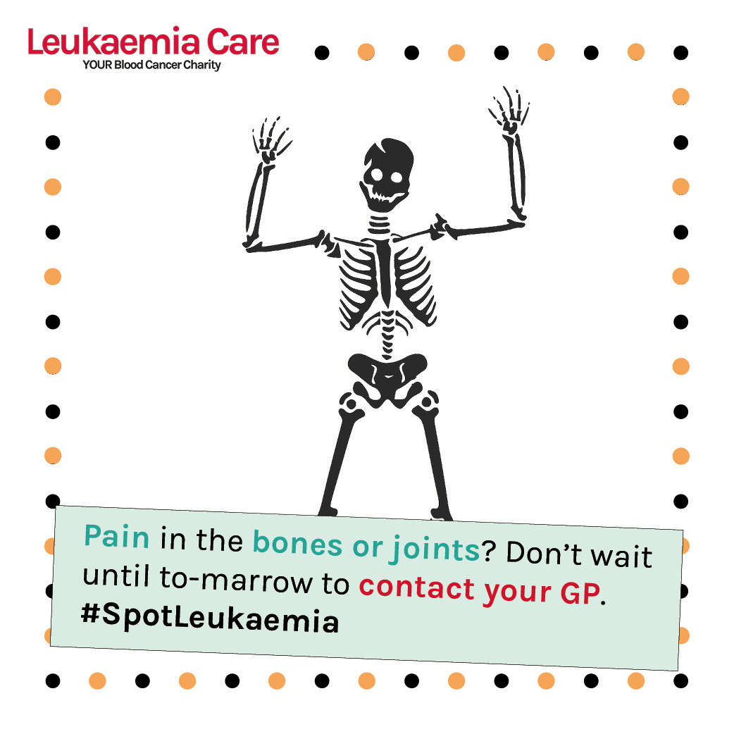 Next, joint or bone pain. This is particularly common as a symptom in childhood leukaemia and might be misdiagnosed as growing pains. For info on childhood leukaemia, see our friends at  @cclg_uk