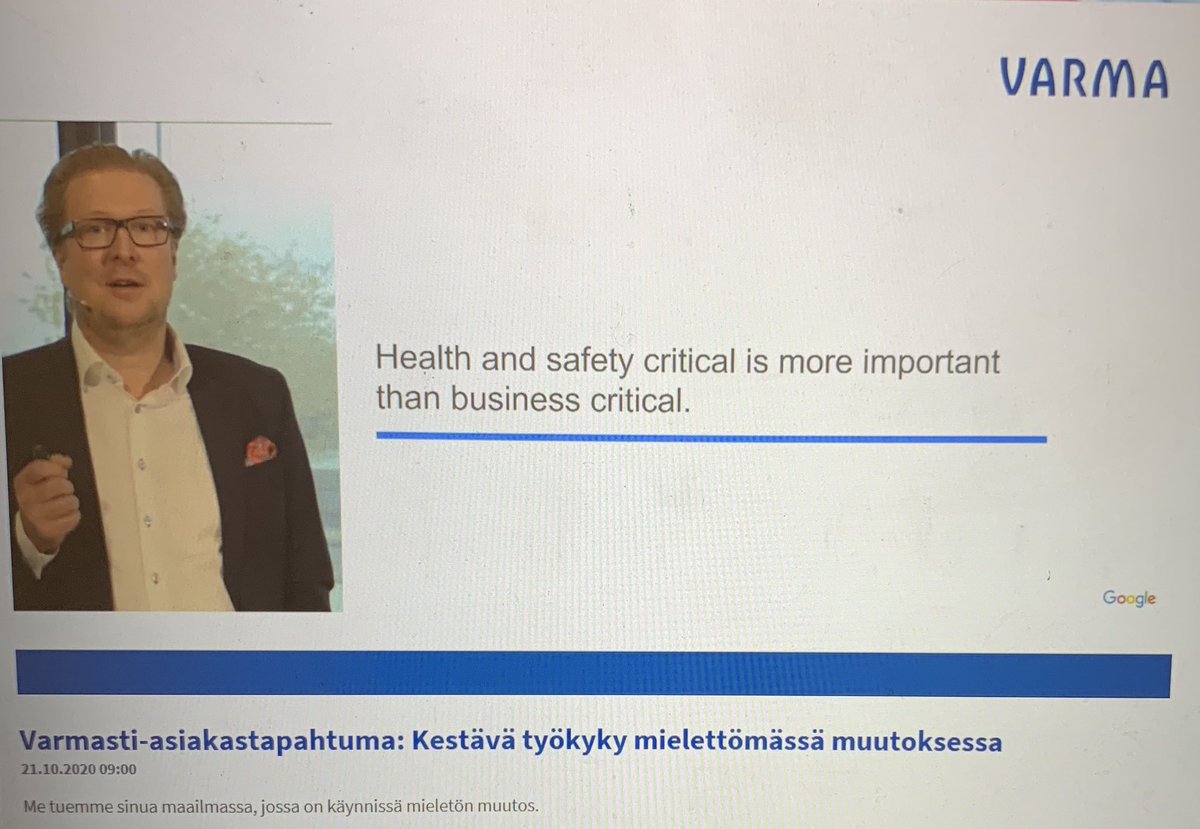 Henkilöstön terveys ja hyvinvointi on kaiken A ja O, sanoo Googlen maajohtaja Antti Järvinen.
#varmasti