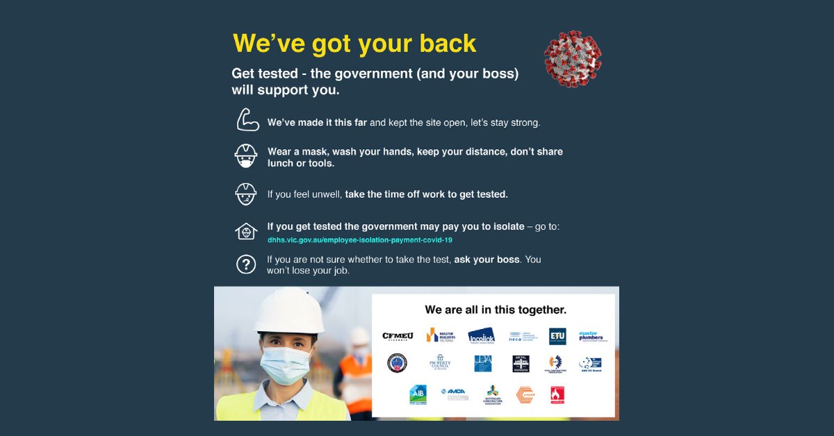 Be COVIDSafe on the Worksite. This week, the focus of our messaging is offering reassurance that the industry and the government will support individuals who take the time to get tested. Posters, social media tiles and messages can be downloaded below:
culturalpulse.com.au/covidsafe-work…