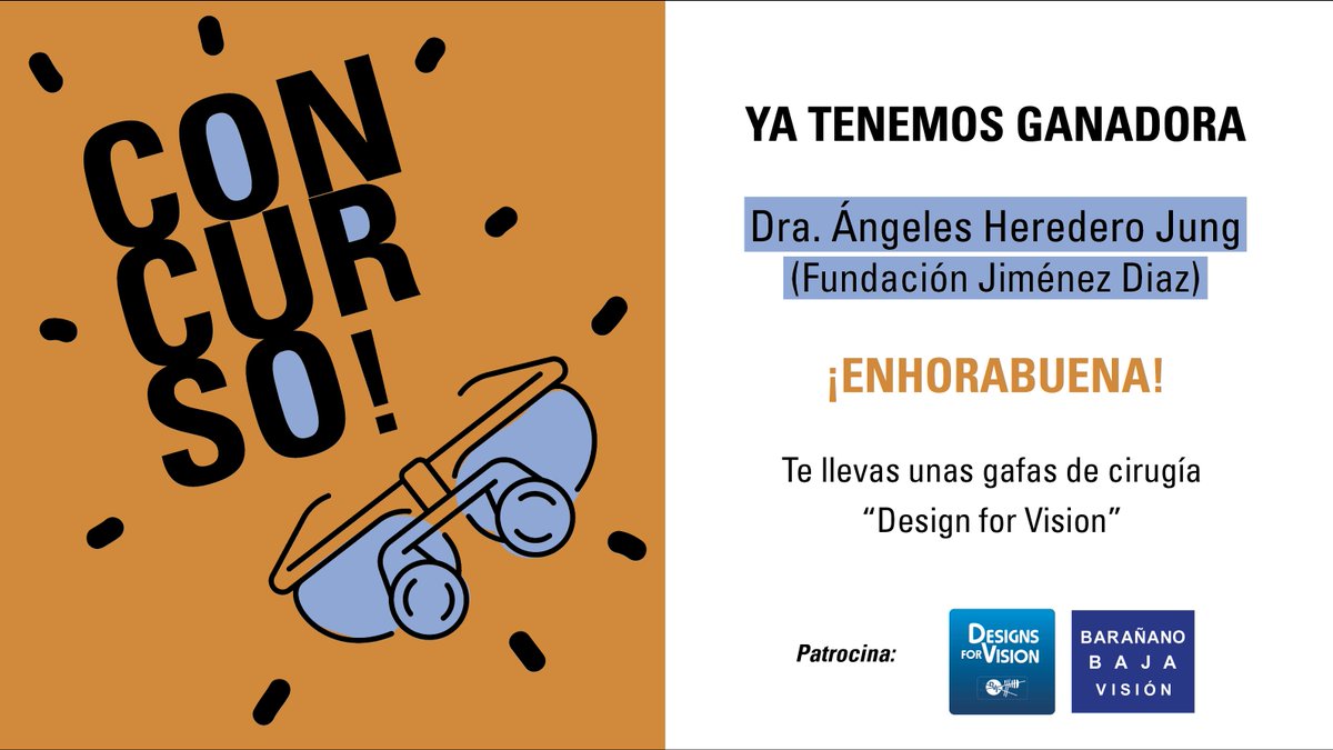 MercElectromed's tweet image. Ya tenemos ganadora del Concurso celebrado durante el #XXVSECCE patrocinado por Baja Visión. ¡ENHORABUENA a la Dra. Ángeles Heredero Jung del @Hospital_FJD! Te llevas unas gafas de cirugía #DesignsForVision.👏👏 ¡Gracias a todos por participar!🤗