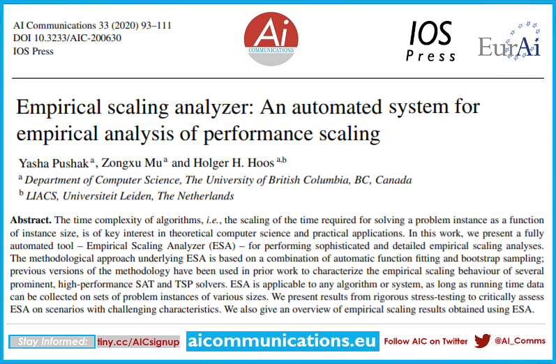 AI Communications (@ai_comms) on Twitter photo View our most-downloaded 2020 article of last month – "Empirical scaling analyzer: An automated system for empirical analysis of performance scaling" by Yasha Pushak, Zongxu Mu & <a href="/HolgerHoos/">Holger Hoos</a> – at: content.iospress.com/articles/ai-co… // #AICommunications #AICjournal #ArtificialIntelligence View our most-downloaded 2020 article of last month – "Empirical scaling analyzer: An automated system for empirical analysis of performance scaling" by Yasha Pushak, Zongxu Mu & <a href="/HolgerHoos/">Holger Hoos</a> – at: content.iospress.com/articles/ai-co… // #AICommunications #AICjournal #ArtificialIntelligence