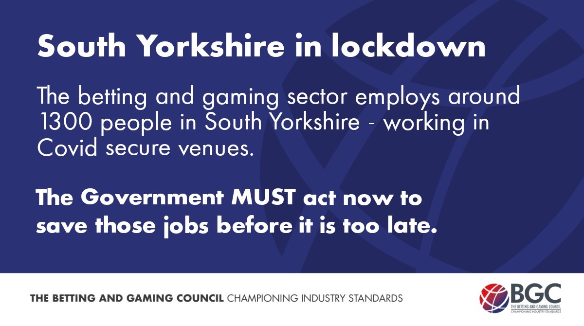 Hugely disappointing news that betting shops and casinos employing 1,300 in South Yorkshire will be forced to close their doors after the region was placed under Tier 3  #COVID19 restrictions. This is despite a lack of evidence that they contribute to the spread of the virus.