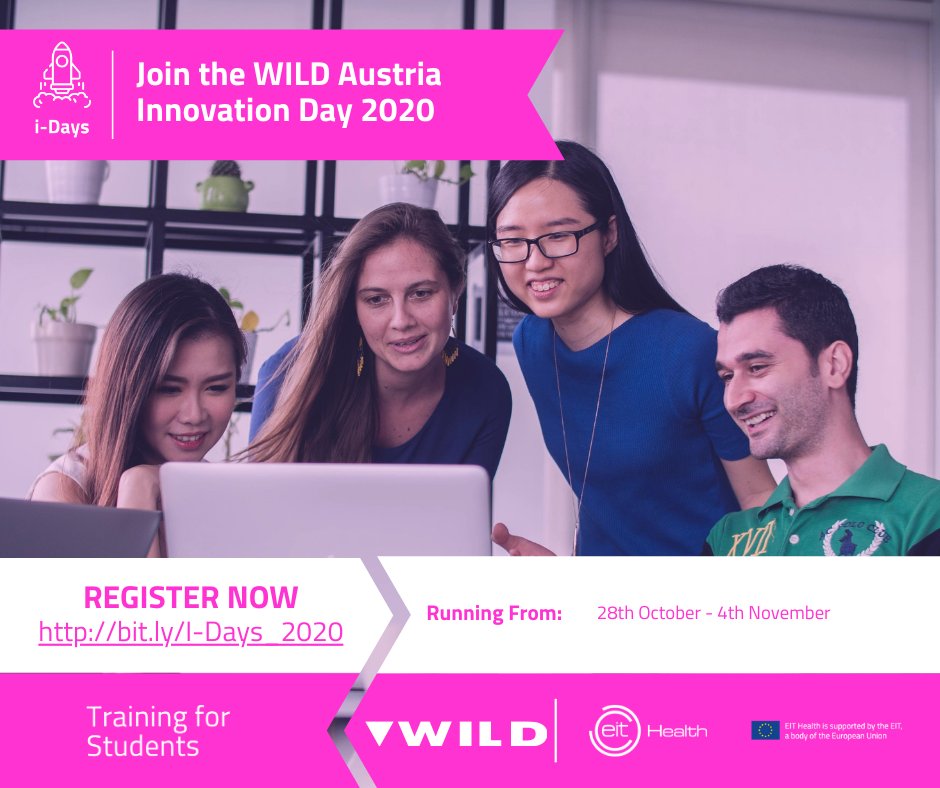 TIME IS RUNNING OUT! Sign up for the @EITHealth #iDay2020 at WILD Austria. All students are welcome, you can join remotely from anywhere! Don't miss great prizes, networking opportunities and the start of your journey in innovation! Register here 💡alumni.eithealth.eu/events/40566💡