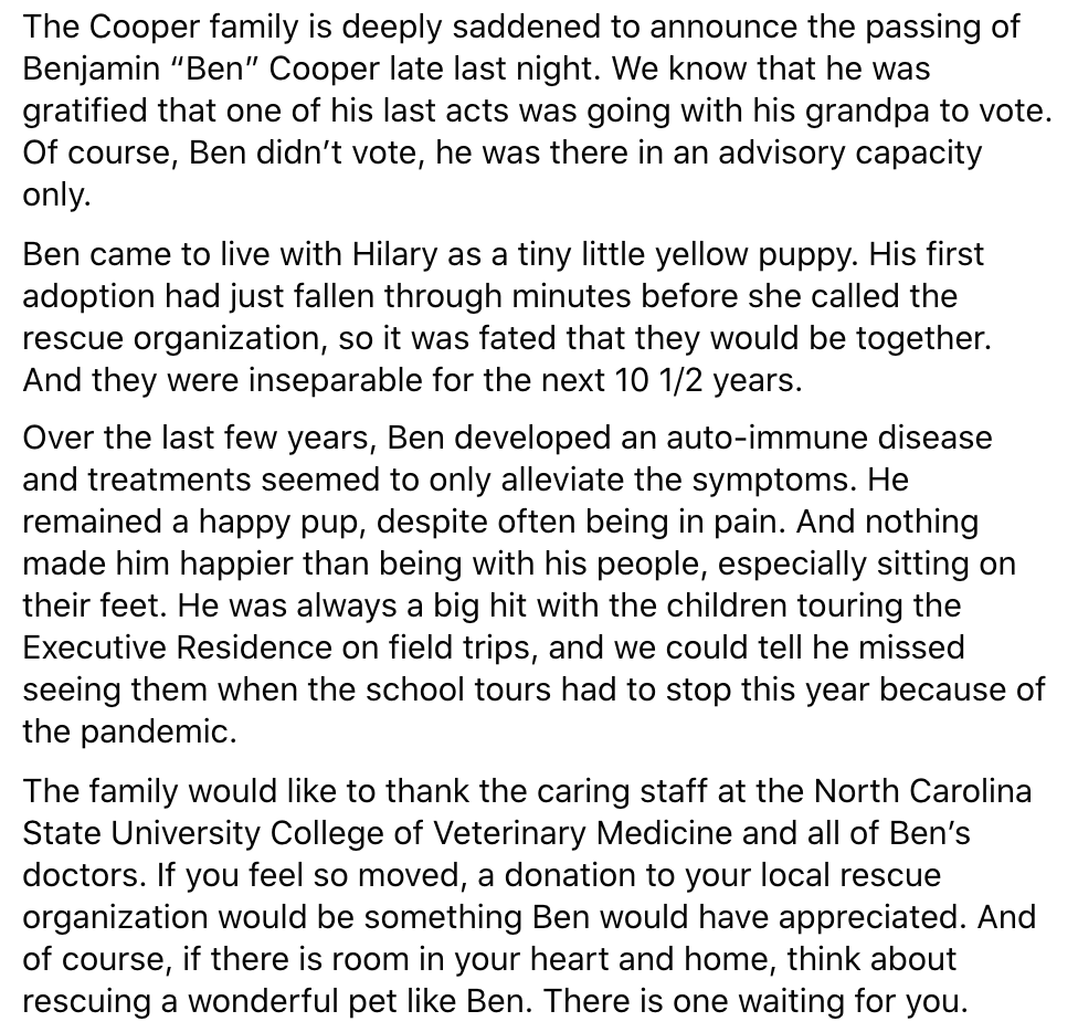 NC_Governor's tweet photo. A note from the Cooper family: https://t.co/D0tIJvvE51