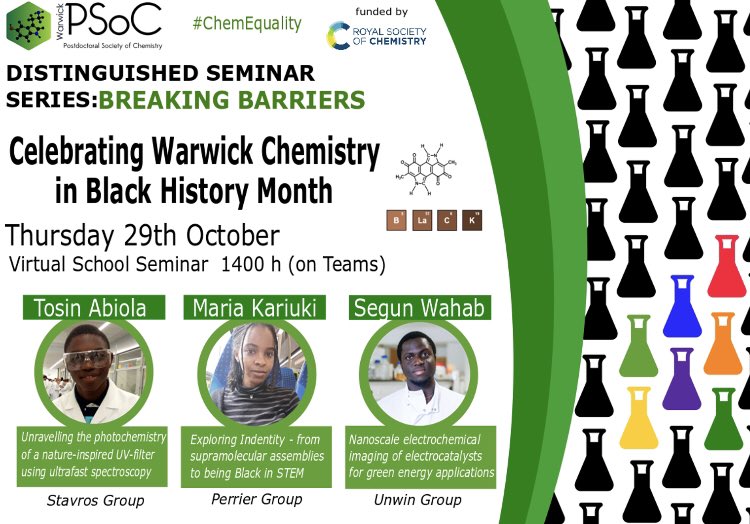 Warwick PSoC (@warwickpsoc) on Twitter photo Please join us for our next BB Seminar - celebrating our researchers <a href="/warwickchem/">Warwick Chemistry</a> in Black History Month with <a href="/MariaKariuki4/">Dr. Maria Kariuki</a> <a href="/Tosin_T_Abiola/">Oluwatosin</a> and <a href="/OluwasegunWahab/">Oluwasegun Wahab</a> Thurs 29th 2 pm - on Teams - get it in your diary! Please join us for our next BB Seminar - celebrating our researchers <a href="/warwickchem/">Warwick Chemistry</a> in Black History Month with <a href="/MariaKariuki4/">Dr. Maria Kariuki</a> <a href="/Tosin_T_Abiola/">Oluwatosin</a> and <a href="/OluwasegunWahab/">Oluwasegun Wahab</a> Thurs 29th 2 pm - on Teams - get it in your diary!