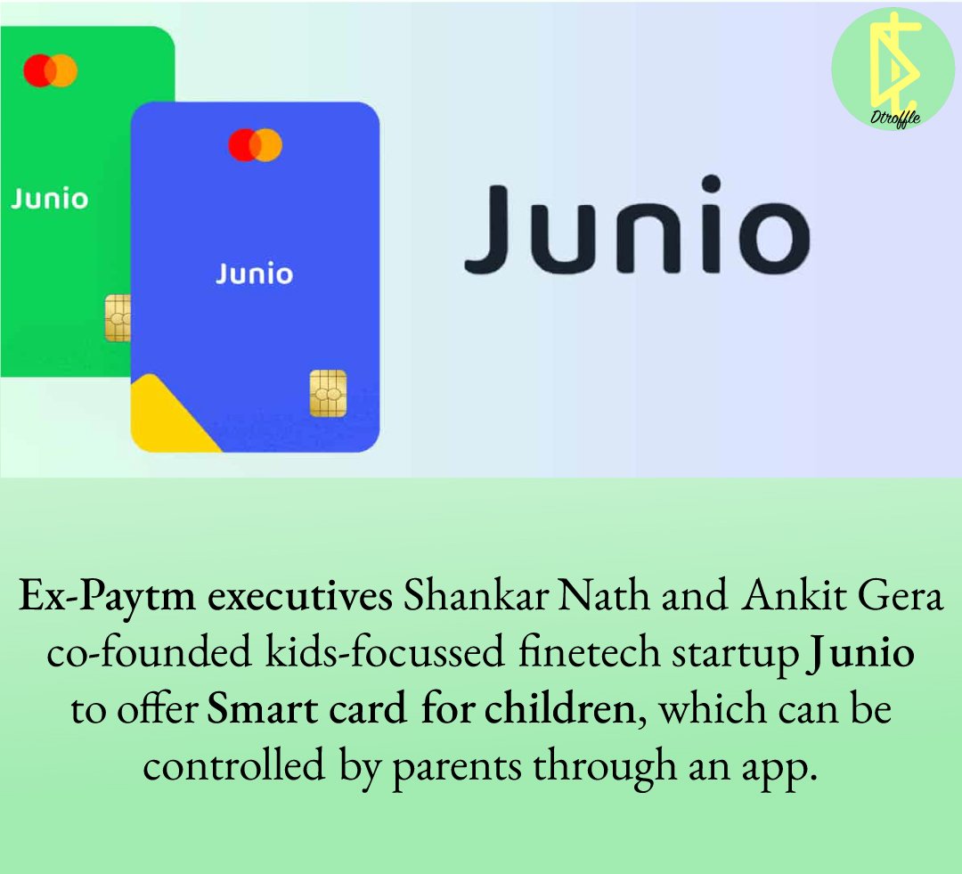 Time has changed so much as a kid we didn't hear about pocket money but today .@ankgera .@_ShankarNath has brought the smart & safest way for our children to manage their expenses.
All the best & congrats.
#tech #Junio #Junior #kidzee #Paytm #dtroffle #visa #MasterCard https://t.co/jxNWVpJd3N