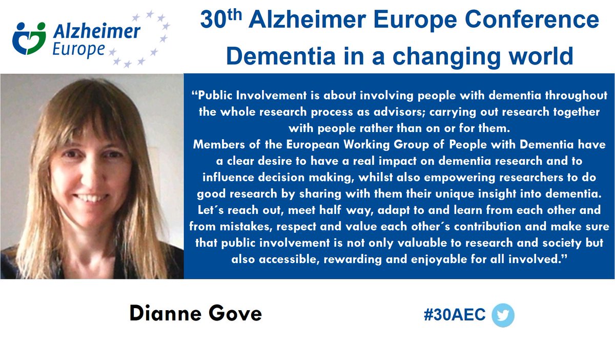 Alzheimer Europe (@alzheimereurope) on Twitter photo #30AEC Meet the speakers: <a href="/DianneGove/">Dianne Gove</a> is speaking at the <a href="/AlzheimerEurope/">Alzheimer Europe</a> Conference “Dementia in a changing world” about Patient and public involvement #PPI in #dementia research: developing an approach with the European Working Group of People with Dementia #EWGPWD #30AEC Meet the speakers: <a href="/DianneGove/">Dianne Gove</a> is speaking at the <a href="/AlzheimerEurope/">Alzheimer Europe</a> Conference “Dementia in a changing world” about Patient and public involvement #PPI in #dementia research: developing an approach with the European Working Group of People with Dementia #EWGPWD