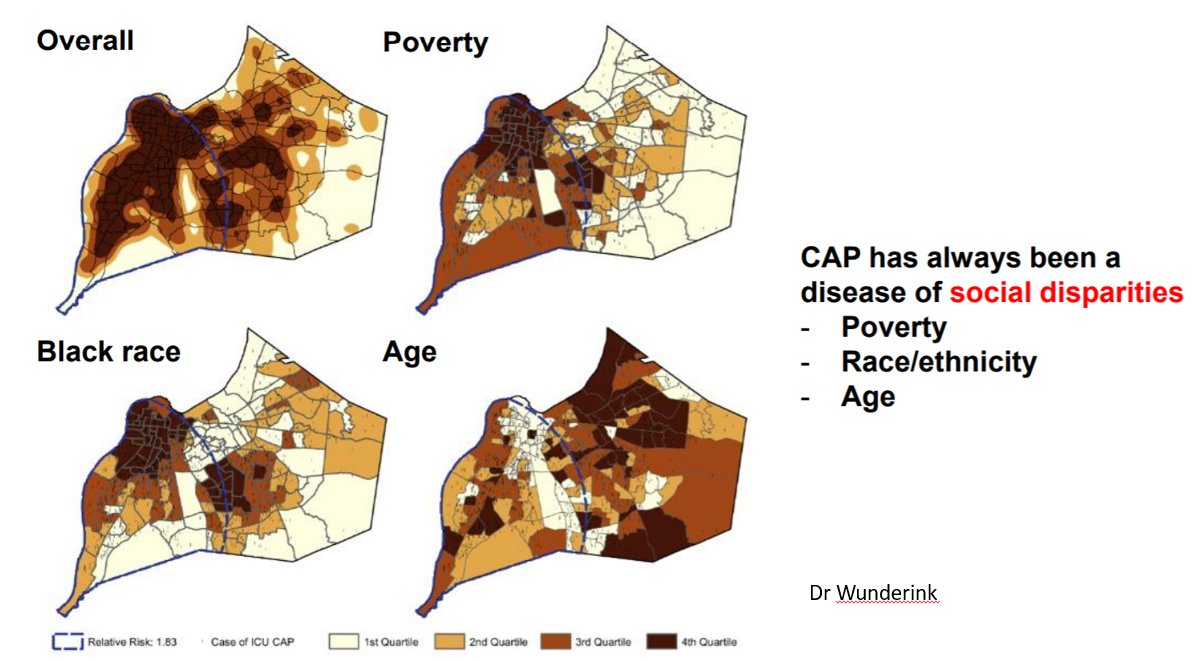 Powerful slide: CAP has always been a disease of poverty-- higher incidence, worse outcomes. Even before  #COVID19  #SDOH