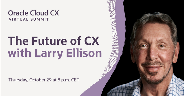 alpatel123's tweet photo. What’s Larry Ellison’s vision for #CX? Find out at #OracleCXSummit on Oct. 29! Register now: Javier Torres Havovi Yazdabadi Orfhlaith Ni Chorcora https://t.co/iuhz6jryZ5 https://t.co/liLStwAwof