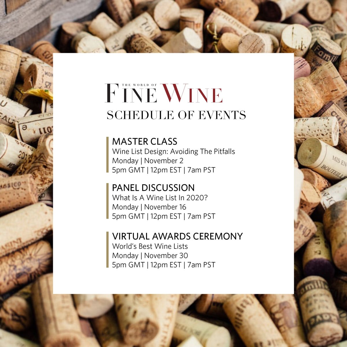 📍Mark your calendars! Here's a roundup of our upcoming schedule of events this November. See link to register to these events. l8r.it/QSP4 #WBWL2020 #winelistawards2020 #WFWMasterClass #WFWpaneldiscuss