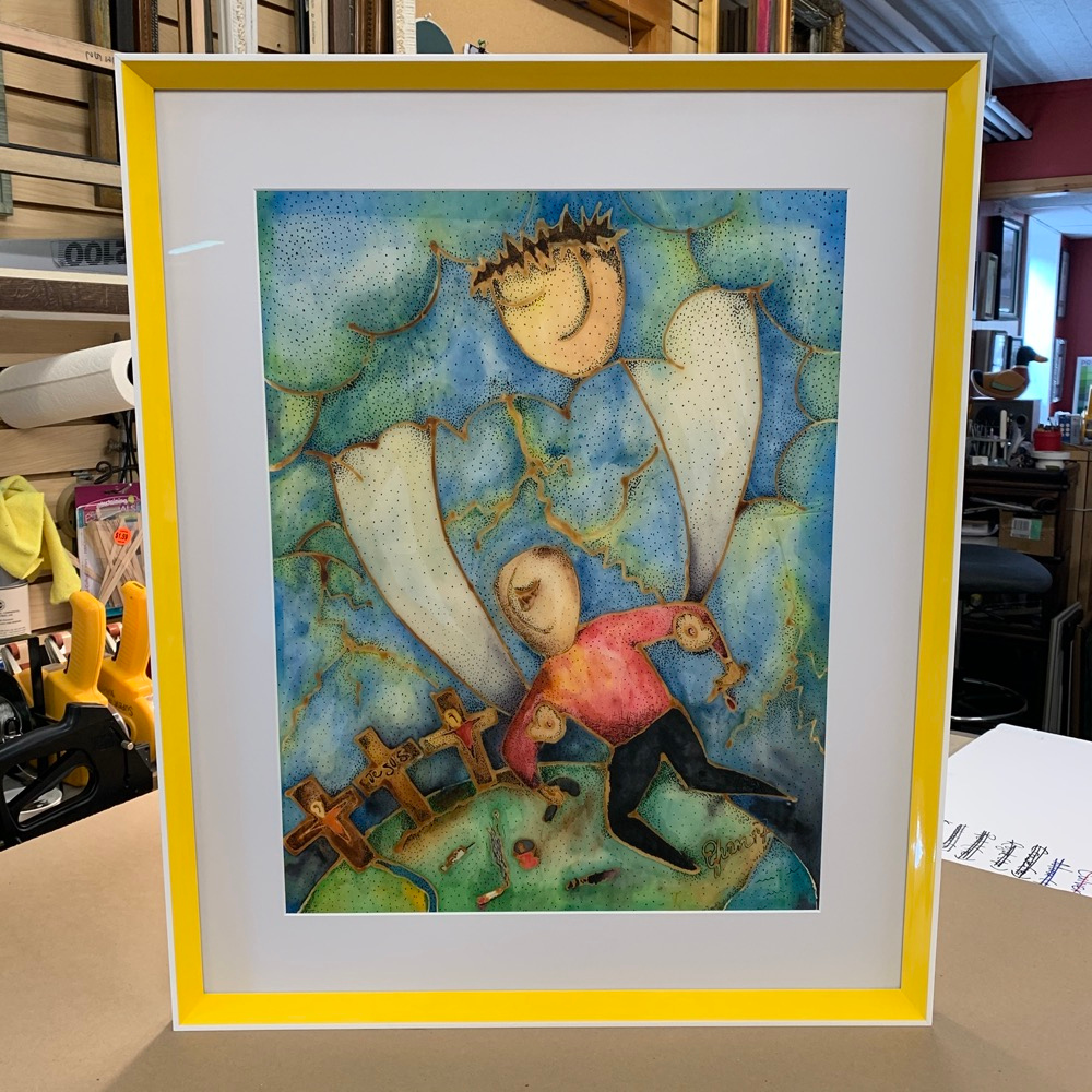 gildededge's tweet photo. 🏃🏼‍♂️This fun surrealist piece looks even better in it's poppy and glossy yellow frame!

Visit our FB page for more photos!
#framing #surrealist #customframing #art #thegildededge #watercolor #painting https://t.co/yaJI53iYo5