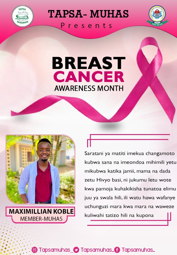tapsamuhas's tweet photo. We are  Still in #PinkOctober . Let's continue give awareness to our community.
#IamandIWill
#GiveHopeSaveLives
@tapsatanzania @tapsamcohas @tapsasuza https://t.co/86aBmWXiqM