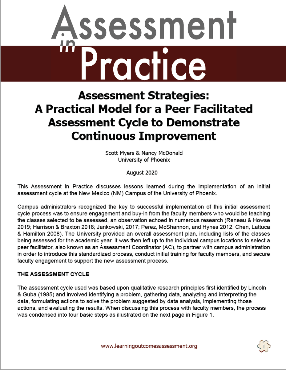 NILOA_web's tweet photo. We invite you to read a new NILOA Assessment in Practice on peer facilitated assessment cycles by Scott Myers & Nancy McDonald #assessment #continuousimprovement #facultyled https://t.co/uFBeTezZYQ https://t.co/J4zokIVvfu