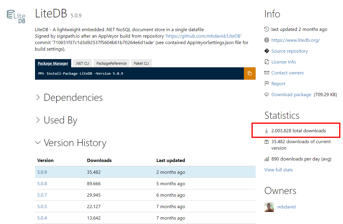 #LiteDB get 2 milions downloads at nuget!! Wow