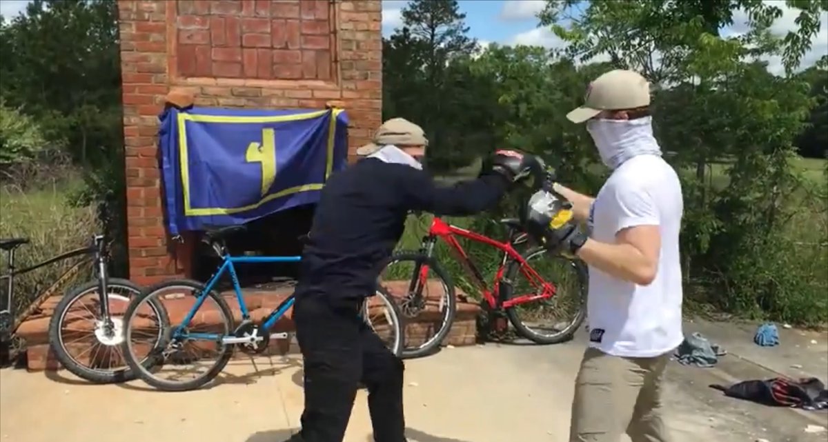 Another of Hagerty, II's close associates is Patriot Front member "John GA" (alias) in Georgia."John GA" targeted synagogues in Columbus, GA last year with a second person who we exposed.Here's Hagerty, II (white shirt) & "John GA" training this April. https://twitter.com/afainatl/status/1290633481832353793