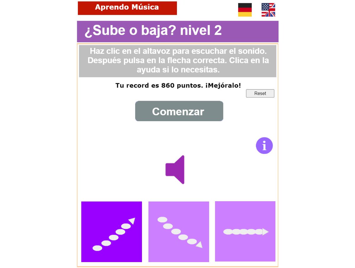🎵¿Sube, baja o se mantiene? Juego básico de #edmusical en aprendomusica.com Reconocimiento del movimiento sonoro, ahora en el nivel 2: series de sonidos con un ámbito más reducido que el nivel anterior. 
Juega ahora en aprendomusica.com/const2/52updow…