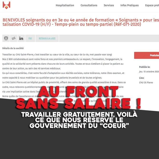 CETRI_'s tweet photo. « Travailler bénévolement en unité #Covid_19  »
(l'annonce du CHU St Pierre)

👩🏿‍⚕️Dans le monde d'après la 1ère vague, soignantes et enseignantes (ce sont surtout des #femmes) continuent d'être sous-valorisées, sous-payées, poussées à bout
👉https://t.co/SjqECs6Jyf
 #lasanteenlutte https://t.co/Of9PZfy9xE