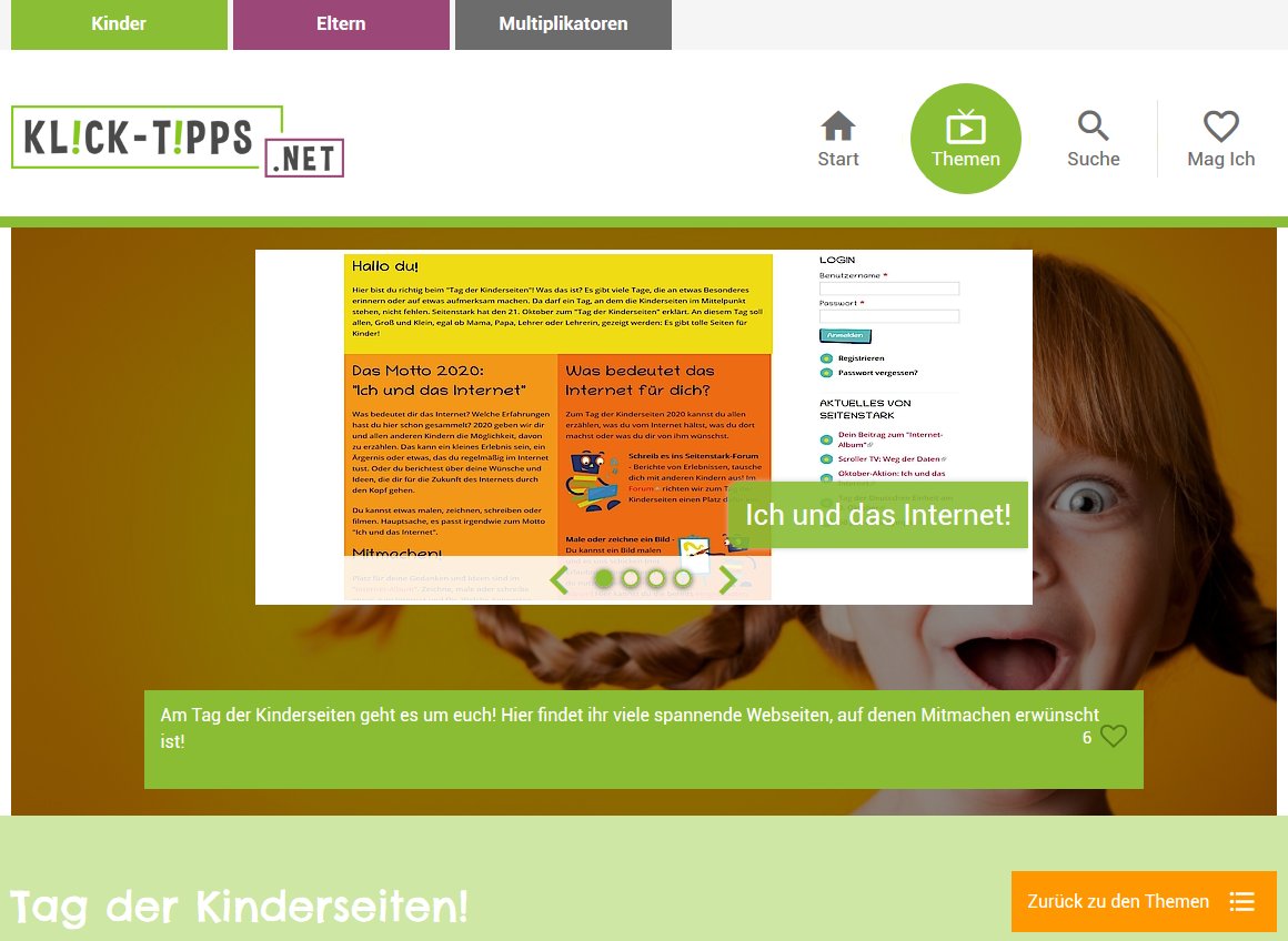KlickTipps's tweet photo. Heute ist #TagderKinderseiten🎈! Getreu dem Motto #IchunddasInternet 🖥️ solltet ihr euch unbedingt durch die vielen spannenden #Kinderseiten klicken. Mehr zu entdecken gibt´s auch auf https://t.co/pcSSd2eNYE @Seitenstark @fragFINN_de @Blinde_Kuh_eV @inigamm @SCHAU_HIN #Kinder https://t.co/poDDExGNZ8