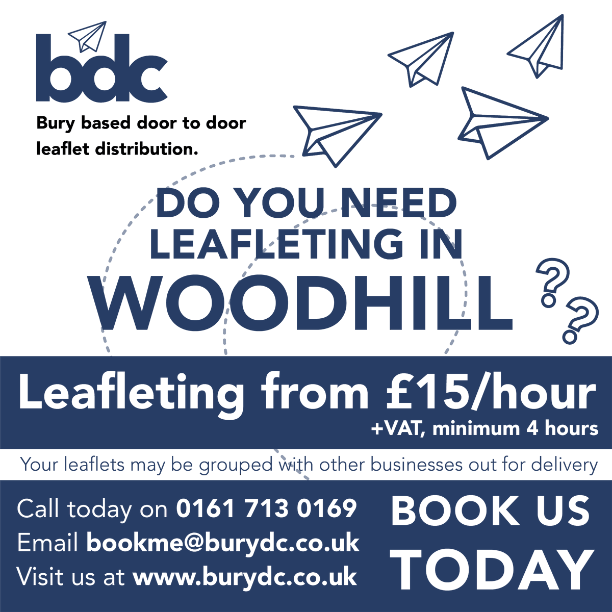 📮 Leafleting from £15/hour +vat (minimum 4 hours)
Do you need #leafleting in #Woodhill ?
☎️ Call today on 0161 713 0169
📥 Email bookme@burydc.co.uk
🖥️ Or visit burydc.co.uk