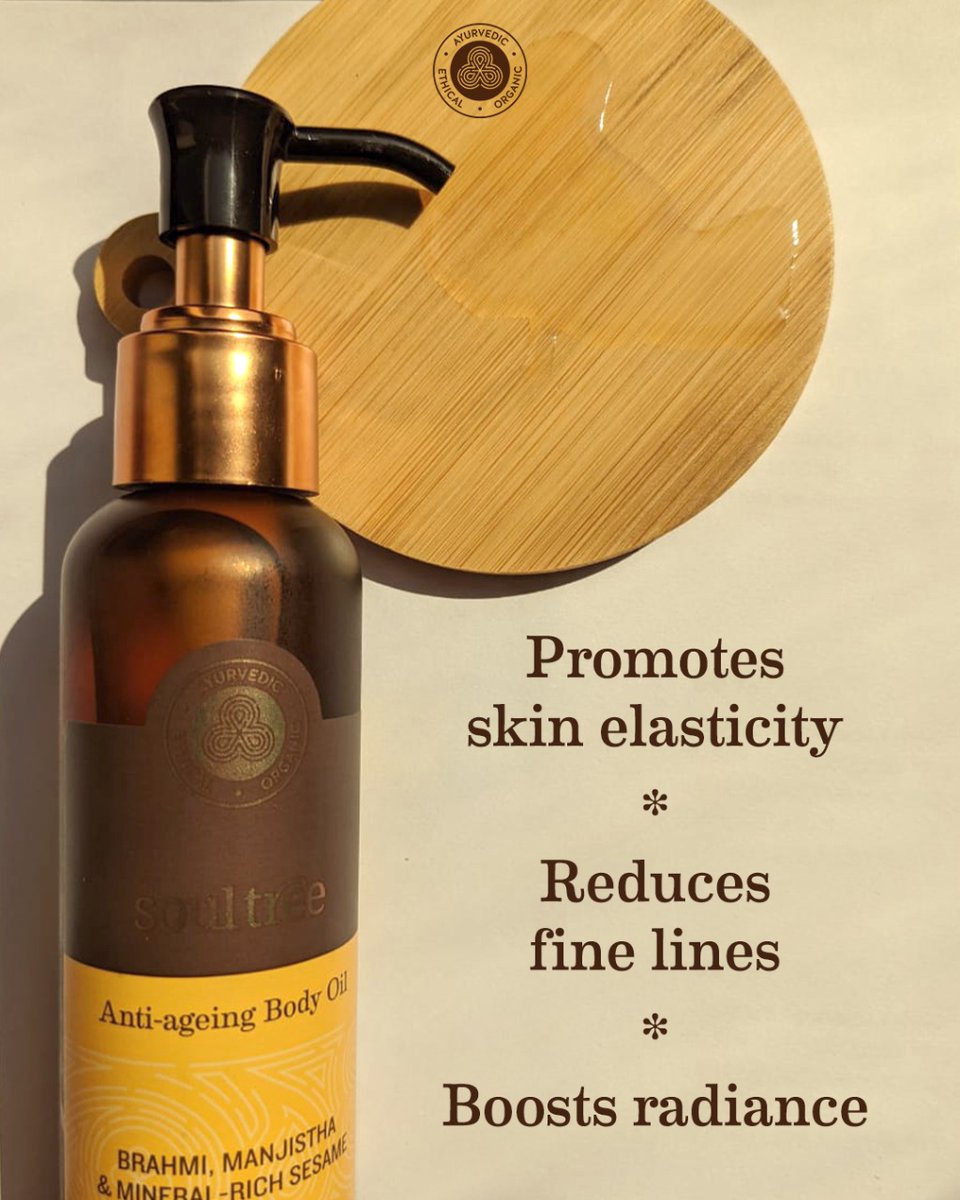 SoulTree_In's tweet photo. This Ayurvedic Anti-ageing Body Oil is a rejuvenating formula that carries the potent extracts of certified organic Brahmi, Bala and Shatavari from the Himalayas. 
Shop Now: https://t.co/NZ5KRmyHys

#SoulTree #RootedinGoodness #Truthinside #AyurvedawithSoulTree #abhyanga https://t.co/6ULrfEHWZ0