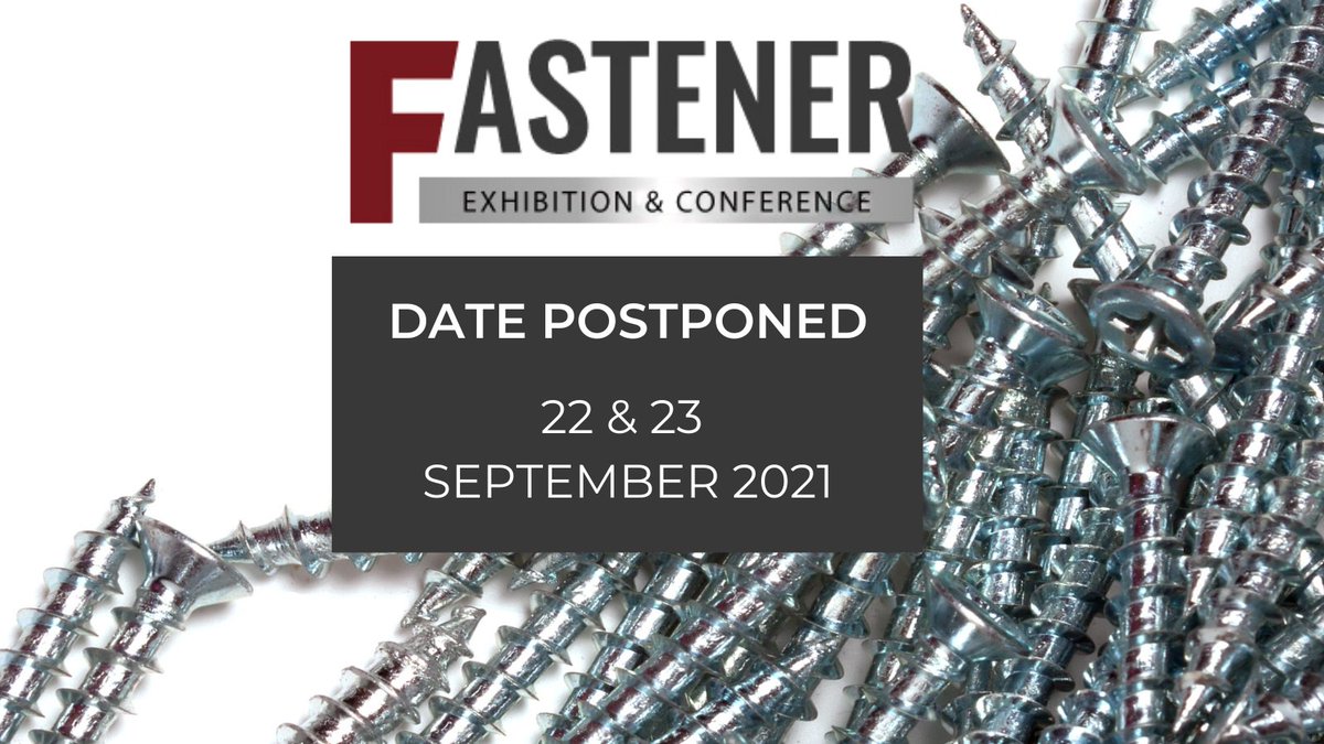 Fastener_Expo_'s tweet photo. *Important Announcement* 
Following the recent government announcement regarding the inability to reopen exhibition halls, we have made the difficult decision to reschedule Fastener Expo to 22 - 23 Sept 2021. Please visit  https://t.co/NPy7tPkwjZ for more info &amp; announcements. https://t.co/GByu1kjxzP