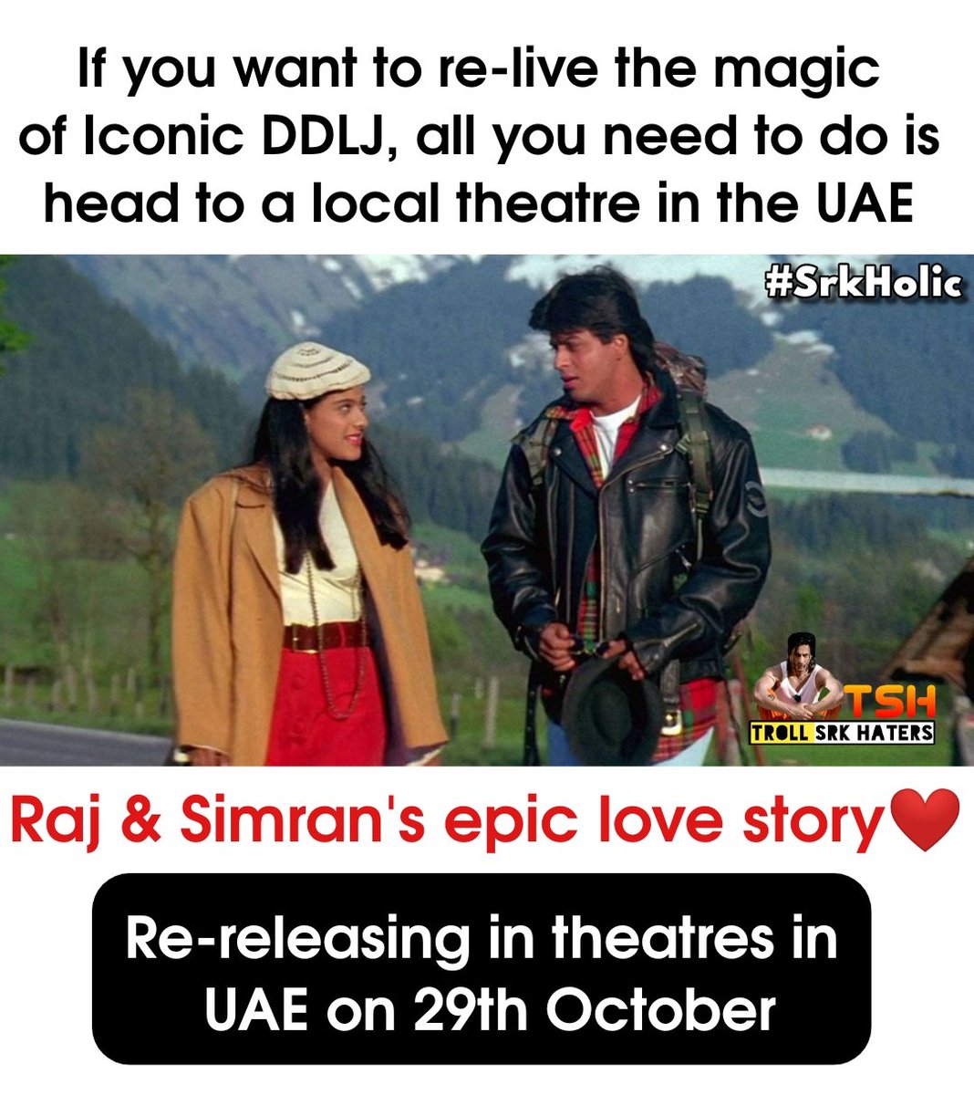 Re-releasing in theatres in UAE on 29th October ❤️👑
#SRK #Kajol #YRF #DDLJ25