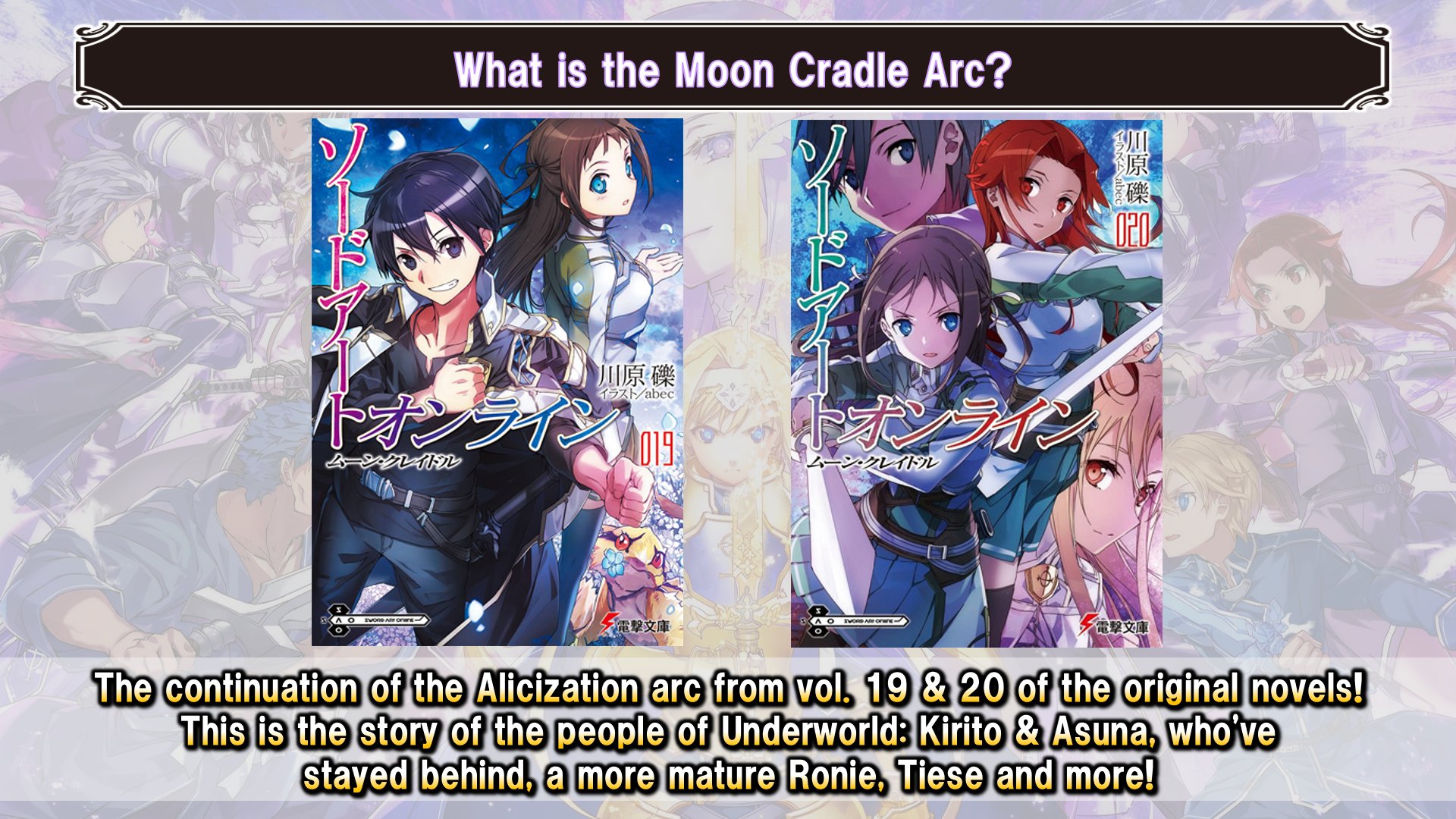 Sword Art Online Alicization Rising Steel Thank You For Playing Sao Alicization Rising Steel We Re Sharing The Latest Info From Our Japanese Live Stream Part 1 Moon Cradle Arc Sao