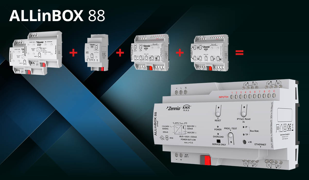 Nous sommes heureux de vous annoncer que le ALLinBOX 88 est maintenant disponible. Dispositif multifonction avec source d'alimentation, interface KNX-IP, 8 sorties, 8 entrées et module de fonctions logiques. zennio.com/produits/actio…