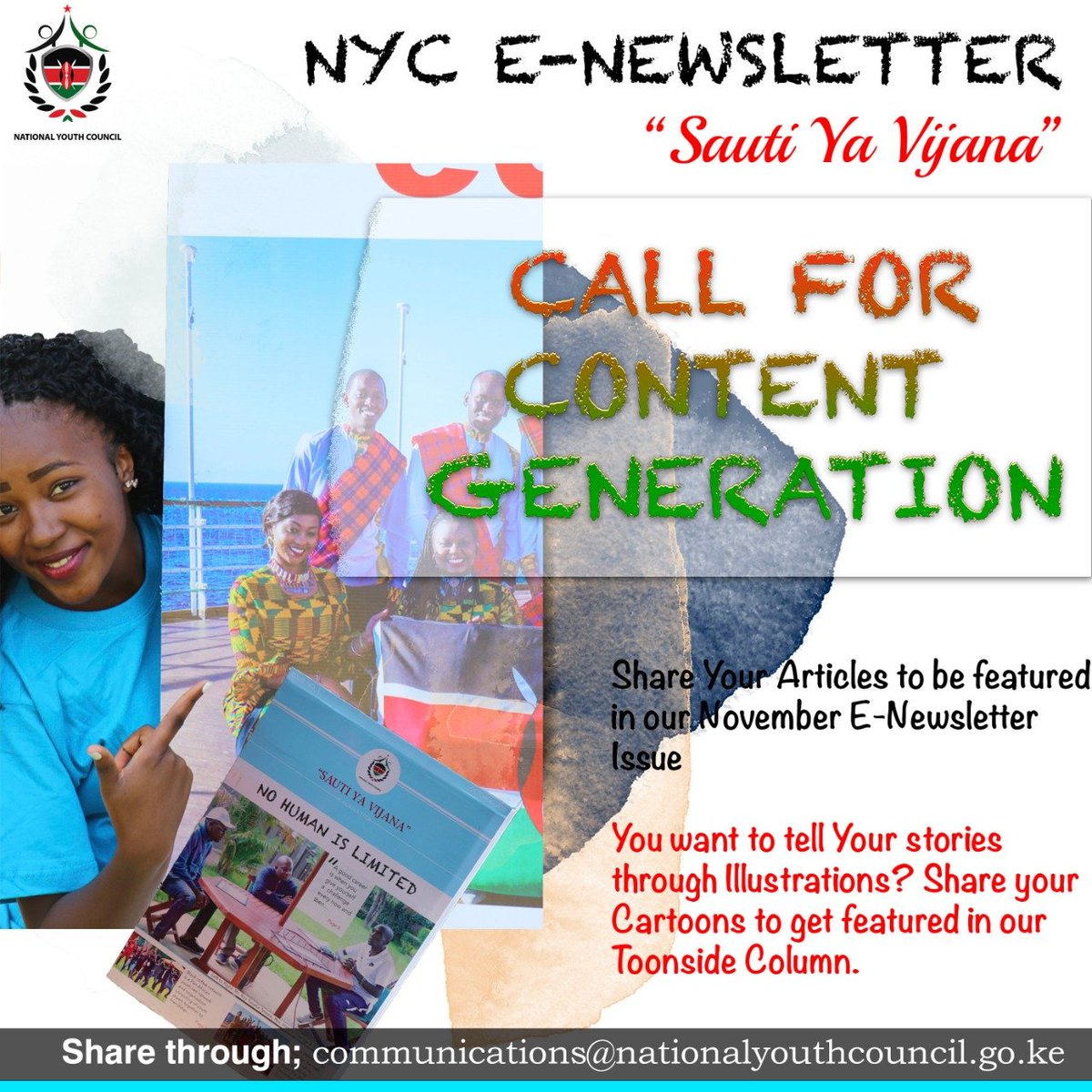 NYC_YouthVoice's tweet photo. Are you a budding writer? Can you tell a story using illustrations? We are looking for you to #CreateWithNYC on the #NYCenewsletter
@RoySasaka @SDY_Ke @MoICTKenya @nadia_abdalla_ @YouthFund_Ke @PSCKenya @rochieng @Jkorir_Youth @KYEOP_Kenya @youthagenda254 @auyouthenvoy_ https://t.co/d72jloXrQ6