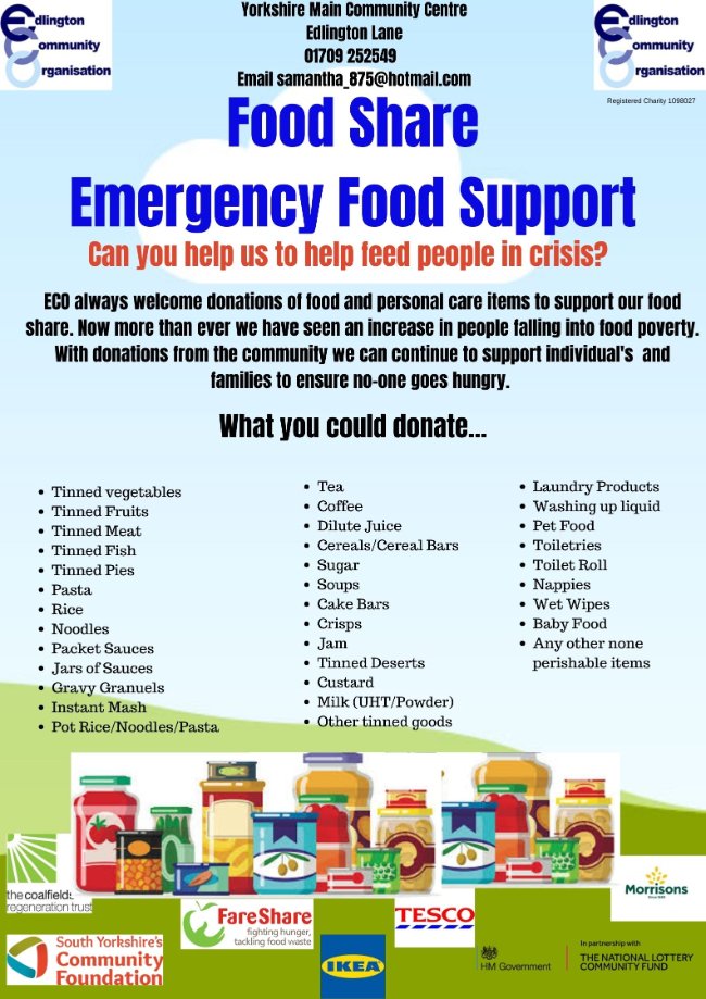 EdlingtonCommu1's tweet photo. We operate an independent Food Bank Monday-Friday. This is open to anyone who is struggling to feed themselves and their family. We also welcome food donations to support the service https://t.co/JjXlRNtYHe