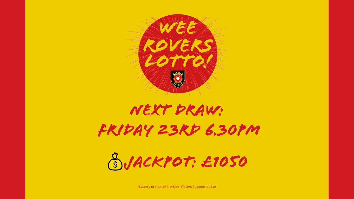 💰 LOTTO 

You can sign up here for the #WeeRoversLotto:

buff.ly/3o3Un46
