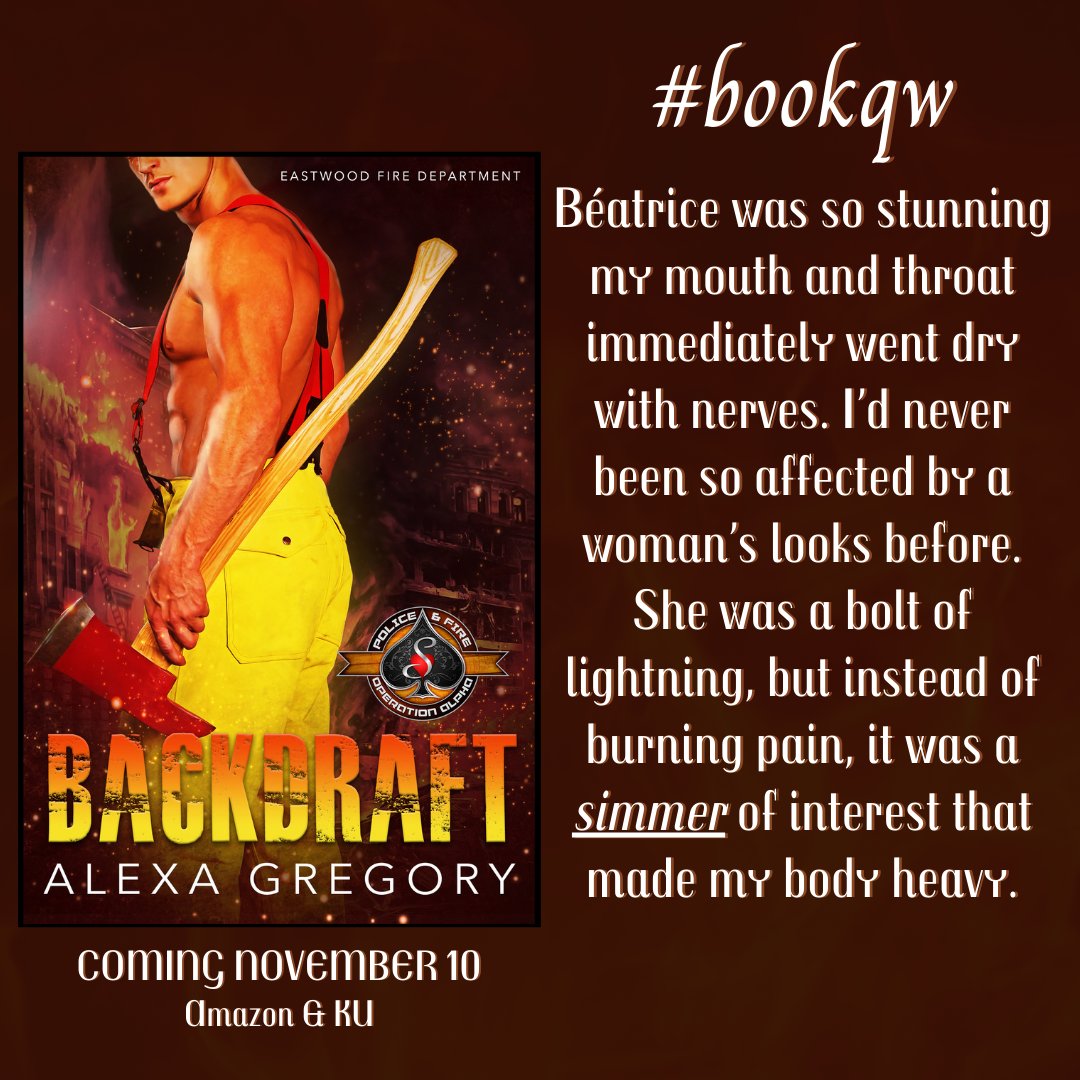 It's #bookqw! The word of the day is SIMMER. Here's a snippet of BACKDRAFT, which comes out November 10th.🔥🔥🔥 Pre-order! amzn.to/3jPQEVv Arson gets in the way of love for this volunteer firefighter and lawyer-in-hiding...