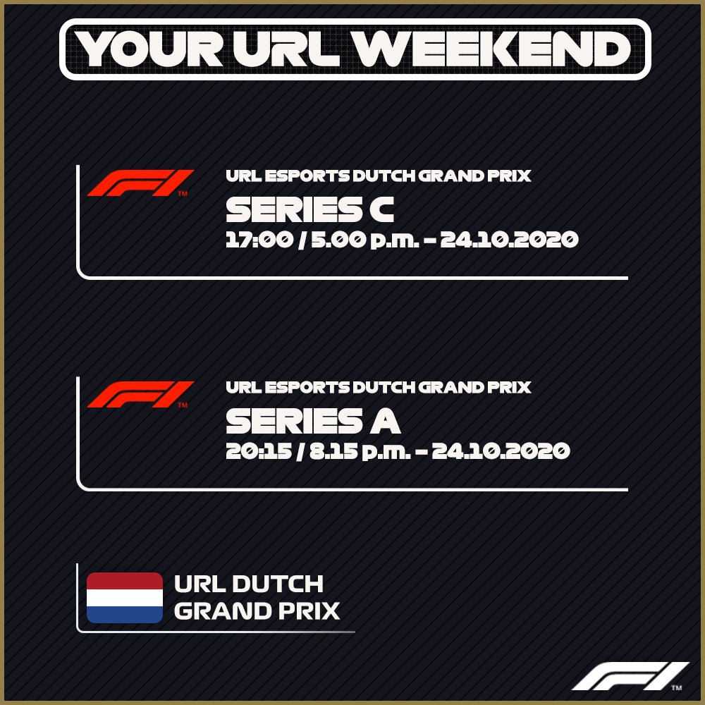 URL_Esports's tweet photo. Don't miss this weekend's Series C and A race! URL Esports will be back at Zandvoort for the #DutchGP and we will definitely see some unpredictability at Saturday evening's 2 races!
#urlesports #F1 #insanity https://t.co/b33fEmLIA1