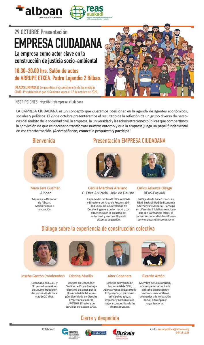 Os animáis a reflexionar sobre nuevas formas de pensar y hacer empresa ante los actuales retos ecosociales? Urriak 29, 18.30 etan Arrupe Etxean, modu presentzialean: https://t.co/Jqe6evQ7p1 #ess #emprendess #economiasolidaria https://t.co/DnfMUEWE54
