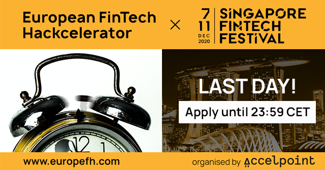 anyzewski's tweet photo. Today is the last day!
Join the European FinTech Hackcelerator!
https://t.co/iw6R2nKpvk
If your fintech is ready for Singapore, all you need to do is fill out the contact form and upload your pitchdeck.
Apply here: https://t.co/fAvisHgaxE
#efhack2020 #fintech https://t.co/6UPcuOZqNe