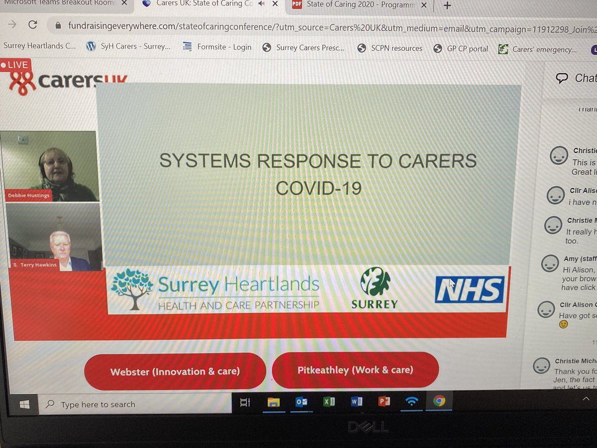 Colleague, mentor and friend @DebbieHustings talking at the @CarersUK #StateofCaring conference about the @SurreyHeartland response to #COVID19 for carers. Remarkable agility across the system, with support and learning shared nationally.