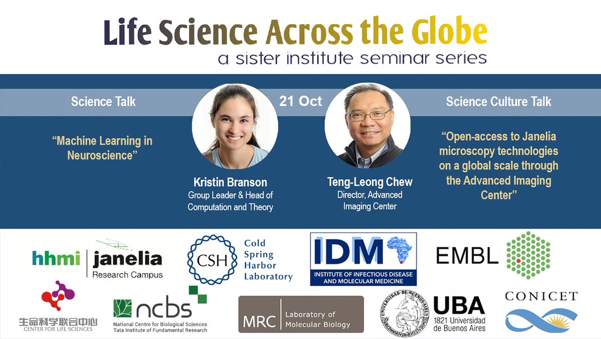 EMBL (@embl) on Twitter photo Tune in today (21 October) at 15:00 CEST to Life Science Across the Globe: A Sister Institute Seminar Series with talks from Kristin Branson and Teng-Leong Chew <a href="/HHMIJanelia/">HHMI | Janelia</a>.
#GlobalLifeSci
Webinar link, seminar schedule, & past recordings:
lifescienceacrosstheglobe.org Tune in today (21 October) at 15:00 CEST to Life Science Across the Globe: A Sister Institute Seminar Series with talks from Kristin Branson and Teng-Leong Chew <a href="/HHMIJanelia/">HHMI | Janelia</a>.
#GlobalLifeSci
Webinar link, seminar schedule, & past recordings:
lifescienceacrosstheglobe.org