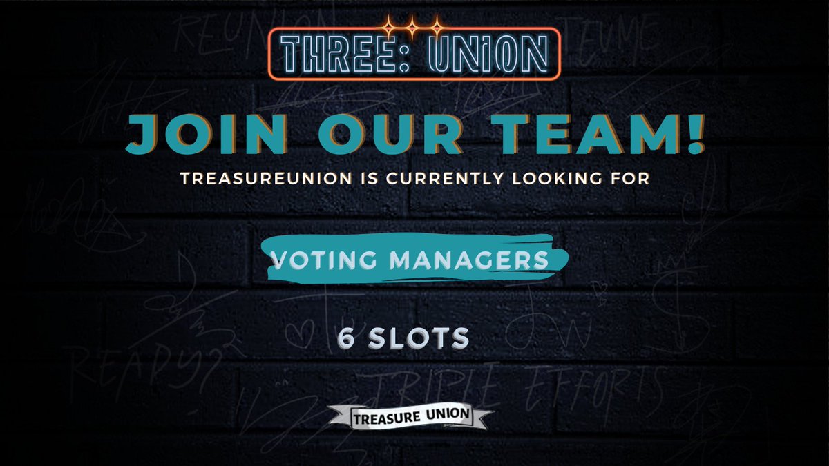 [  ] 𝐖𝐄’𝐑𝐄 𝐇𝐈𝐑𝐈𝐍𝐆! @TREASUREunion team is looking for voting managers who can commit to guiding Treasure Makers in different voting platforms for  #TREASURE  . Please fill out form attached for interested applicants.  http://bit.ly/TUVotingTM 